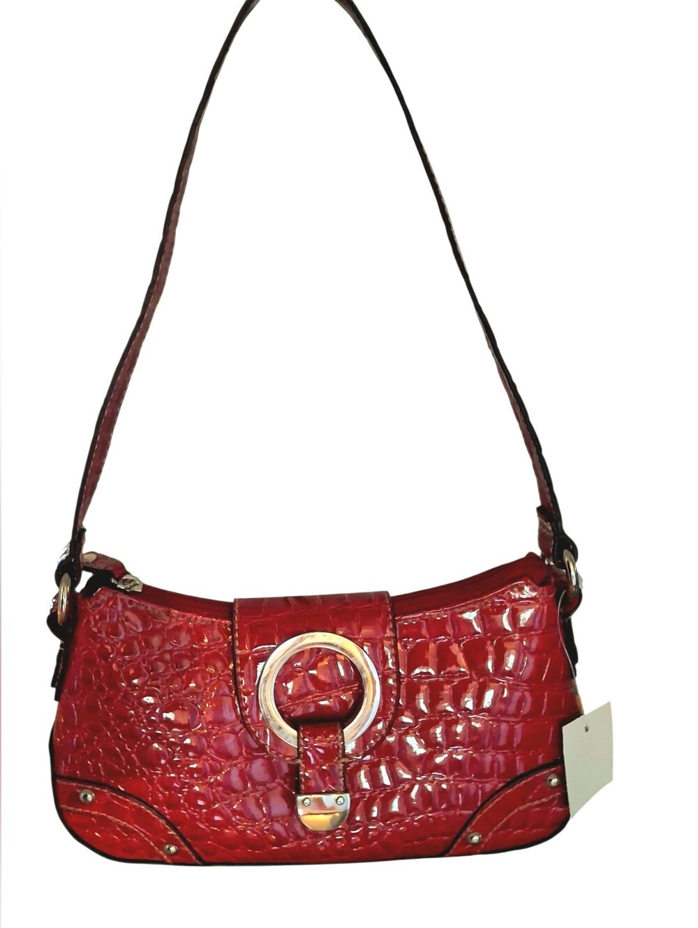 Cato Cherry Red Croc Embossed Patent Shoulder Bag